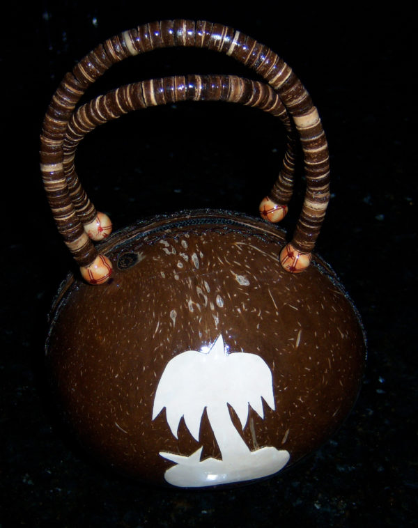 Coconut Handbag with palm tree carving