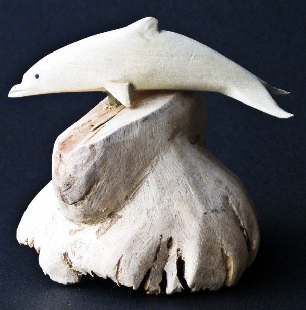 Dolphin on Reef Wooden Sculpture / Dolphin on Reef Wooden Carving