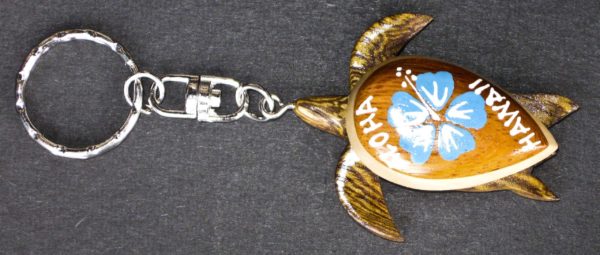 blue hibiscus turtle keychain