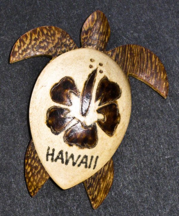 Turtle Magnets - Natural Wood Colors - Hawaiian Hibiscus